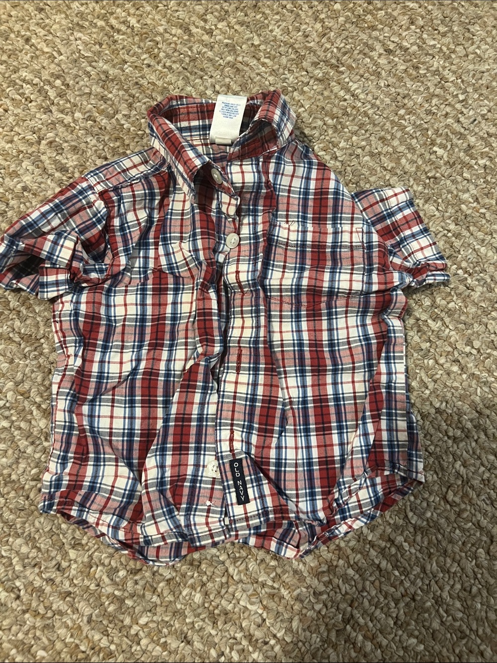 Old Navy Red White and Navy Plaid Short-Sleeve Button-Down Shirt